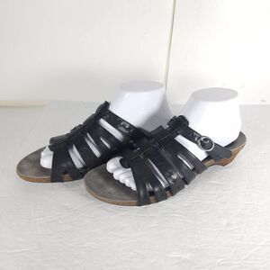 ABEO Women’s Paula US9N Leather Black BIO Neutral Footbed Strappy Slide Sandals
